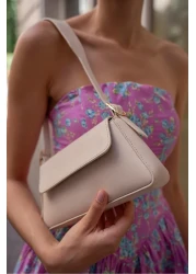 Madamra Cream Women's Simple Design Covered Shoulder Bag