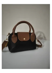 Home Women's Bag Faux Leather Handle Medium Size Hand and Shoulder Bag Black-Tan 23cm Length: 15cm