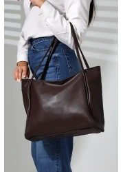 Bagzone Big Size Soft Leather and Linen Bag Model