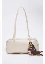  Shoes Women's Mini Bowling Shoulder Bag with Beige Dog and Baseball Figures Charm Detail Takss25Oc00021