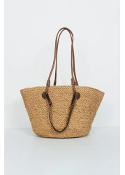 BE BLUE Natural Double Leather Handle Wicked Bag