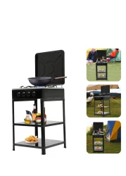 Stainless Steel Outdoor Propane Burner Set &ndash; 4 Portable Gas Stoves with Stabilized PVC Stove Top, Two-Layer Hob, Non-Slip Foot Mat, Removable Bracket