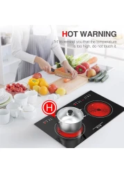 موقد كهربائي بشعلتين - موقد حثي مدمج بقوة ٢٨٠٠ واط مع تحكم باللمس بالإصبع، ١٢ مستوى طاقة ومؤشر لسخونة السطح - تسخين سريع ١٢٠ فولت للأواني/المقالي (أسود/فضي)