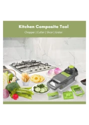 قطاعة خضروات متعددة الوظائف 8 في 1 - معالج طعام، مفرمة بصل، فاصل بيض، مبشرة جبن، قطاعة ماندولين مع ملحقات طحن وتقطيع وتقطيع مكعبات