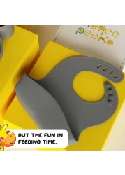 Muqee Peeko Baby Feeding Set 6 Piece Pebble Gray Includes Suction Bowl Plate Silicone Bib Spoon Fork for Toddlers Kids Dinnerware