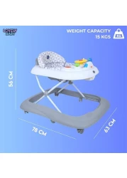 Lovely Baby Foldable Kids Walker LB 256 with Adjustable Height, Musical Toys, Rotating Wheels, Comfortable &amp; Safe Activity Walker for Toddlers, Small Infant Boy Girl 6-18 months - Grey