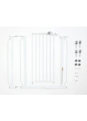 Regalo Easy Step 36 Extra Tall Walk Thru Baby Gate Includes 4Inch Extension Kit 4 Pack of Pressure Mount Kit and 4 Pack Wall Cups and Mounting Kit White