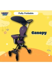 Lovely Baby Stroller LB 715HC for Infants, Baby Carrier with 360&deg; Rotatable PVC Wheels &amp; Canopy, Foldable Pram &amp; Light Weight, Push Stroller for Kids 7-31 Months - Purple