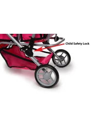 Exquisite Buggy Twin Doll Stroller with Diaper Bag and Swivel Wheels Adjustable Handle Pink Polka Dot Design