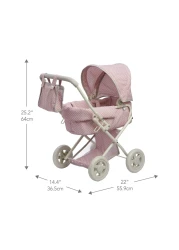 Olivias Little World BuggyStyle Baby Doll Stroller with Retractable Canopy Storage Underneath Detachable Bassinet Travel Nursery Bag Comfortable to Push Pink and Gray