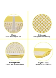 Dog potty toilet with Pee post, Detachable grid, and Raised fence, Anti-splash dog pee pad holder for small to medium-sized dogs, Reusable dog potty training toilet 48 cm (Yellow)