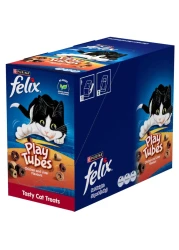 Purina Felix Play Tubes Chicken and Liver Flavours Dry Cat Treats, 50g Pack of 8