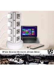 MODI 4 Layers Tower Extension Cord Socket USB Ports