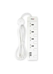 Elexon 4-Way Power Extension Socket With USB Port 13A El-903S White 2m