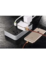 Generic Anti-Static 3 Power Socket 2500W, 10A Max, 250V, 6 USB Ports Auto Max 3.4A 17W Output with 6Ft Extension Cord Cable