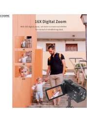 COOPIC V1000 3&rsquo;&rsquo; TFT, Anti-Shake, 270&deg; Screen Rotation, Full HD 1080P Digital Video Camera 30MP Photo, 16X Zoom, Night Vision, Compatible with Windows XP/7/8/10 for Photography and Videography
