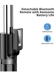 ATUMTEK 40" Selfie Stick Tripod, Extendable Bluetooth Selfie Stick with Wireless Remote, 360-degree Rotation, Compatible with GoPro, iPhone and Android Smartphones, Mini Tripod, Table Tripod Black