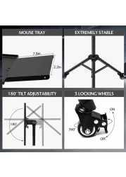 Wownect Projector Tripod Stand With Wheels, Phone Holder Rolling Laptop Desk Tripod For Stage, Studio, DJ Equipment, Pack Of 1