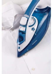 Kenwood Steam Iron 2600W With Ceramic Soleplate, Auto Shut-Off, Anti-Drip, Anti-Calc, Self Clean, Continuous Steam, Steam Burst, Spray Function Stp75.000Wb, White/Blue