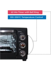Nobel 35 Litres Electric Oven With 3 Knob Control &amp; 60 Minutes Timer With Bell, Rotisserie &amp; Inner Lamp, Heat Resistant Tempered Glass 1500W NEO36 Black