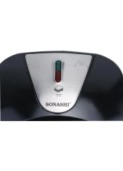 Sonashi 2 Slice Sandwich Maker With Non-Stick Plates, Overheat Protection, Power On/Off And Ready Indicator, Perfect For Breakfast, 750W, SSM-884, Black/Silver