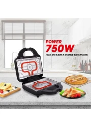 AFRA 3 In 1, 2 Slice Non-Stick Sandwich Maker, 750 Watts With Detachable Plates, Sandwich/Grill &amp; Waffel Plates, AF-8023SMSS, 2 Year Warranty