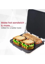 Nobel Portable Grill And Panini Maker Contact Grill 2000W Fixed Temperature Control Barbeque Grill Plate Ready Light Power Indicator NCG100 Silver With 1 Year Warranty