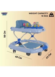 Lovely Baby Foldable Kids Walker BW04 with Adjustable Height, Musical Toys, Rotating Wheels, Comfortable &amp; Safe Activity Walker for Toddlers, Small Infant Boy Girl 6-18 months - Blue