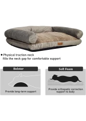 Orthopedic dog bed sofa with U-shaped bolster, Machine washable cover and nonskid bottom, Suitable for medium sized pets, Soft and comfortable dog bed 65 cm L (Khaki)