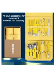 Manicure Set Pedicure Set Nail Clippers, 16 in 1 Professional Pedicure Kit Nail Scissors Grooming kit and Ear Wax Removal Tools with PU Leather Case for Travel Manicure kit Yellow