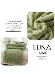 Luna Home Throw Blanket Super Soft, Green Color, Woven Style