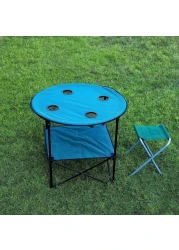 Royalford Round Camping Table-Rf11673 Lightweight, Portable And Foldable, Folds Flat For Storage Iron Tube With Washable Cloth, Perfect Indoor And Outdoor Entertainment Package Includes Carry Bag Blue