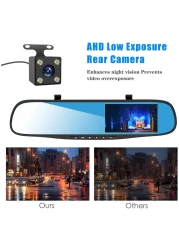 Dual Lens Dash Cams for Cars - Front and Rear 1080P HD DVR, 4.3-Inch Rearview Mirror Camera, Wide-Angle Video Recorder