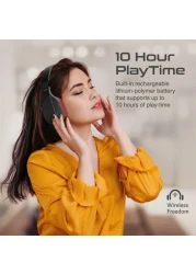 بروميت سماعات بلوتوث لاسلكية، عزل الضوضاء عالي الأداء فوق الاذن سلكي/لاسلكي بلوتوث v5.1 مع ميكروفون، راديو FM، وقت تشغيل 10 ساعات، فتحة بطاقة TF ومقبس 3.5 ملم، تيرا