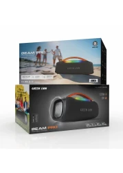 سماعة بورودو جرين لاين Beam Pro المحمولة، 120 واط قوة، ميكروفون لاسلكي، مقاومة للماء IPX6، 8 أوضاع إضاءة، باس عميق، صوت 360°، دعم متعدد المدخلات، بطارية 15,000mAh، شحن Type-C - أسود
