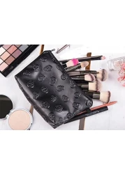 WarmtreeFashion Black Skull Cosmetic Bag Makeup Storage Bag Toiletry Organizer Pencil Case Handbag