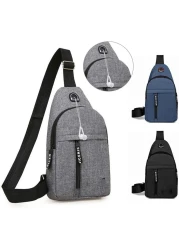 Small Sling Bag Crossbody Chest Shoulder Water Resistant Purse One Strap Travel Bag for Men Women With Earphone Hole - Grey