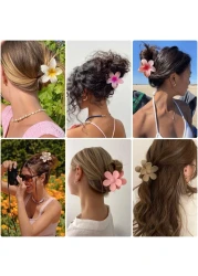 ANEESAA6 Pack Flower Hair Clips for Women and Girls Preppy Flower Claw Clips Hawaiian Plumeria Hair Clips for Thin Hair Large Cute Flower Hair Clips for Thick Hair