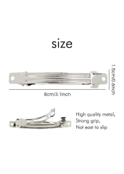 Lawie 50 Pack 8 CM 3.15 Inch Silver Blank Rectangle Metal French Barrette Plain Base Hair Clips DIY Crafting Clips for Bows Snap Hair Clips Ponytail Holder Hairclips Accessories for Women Girl