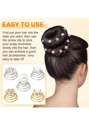 OIIKI 50PCS Rhinestone Sparkle Crystal Hair Jewelry Clips Spiral Flower Pearl Coil Decorative Accessories for Bridal Bridesmaid Wedding Party Prom 5 Styles