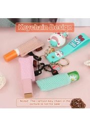 Desing Wish 6 PCS Chapstick Holder Keychain Elastic Sleeve Chapstick Keychain Holder for Lip Balms/Lip Gloss/Lipsticks, Lip Balm Holder Sleeves (Green/Pink/Beige/Black/Red/Blue)