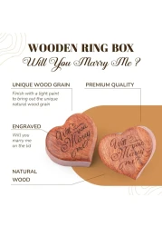 MONYCraft Ring Box Heart Handmade Wooden Ring Box for Proposal Engagement Ring Box Wood Unique Proposal Ring Box Engraved With Will you marry me Heart Shape Ring Box