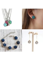 Vivian 204 Pieces 17 Colors Round Resin Cabochon Flatback Druzy Iridescent Colorful Cabochons DIY Accessories 10mm