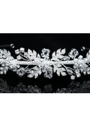 SAMKY Handmade Flower Leaf Crystal Headband Bridal Wedding Tiara Silver Plated T767