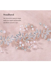 Foyte Crystal Wedding Headband Silver Leaf Head Bands Jewelry Rhinestone Bride Headpiece for Women