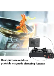 مجموعة مواقد غاز للتخييم - موقد خارجي صغير الحجم مع حقيبة، وموقد صغير، وملحق شواء للنزهات والمغامرات الخارجية - محمول، بتصميم مربع، مثالي