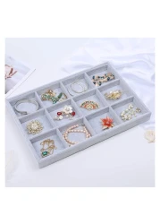 Stackable 12 grid Grey Velvet Jewelry Tray Showcase Removable Display Storage Box for Girls Women