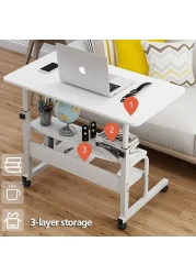 Jjone Laptop Desk Table With 2-Tier Storage Shelves &amp; Wheels, Workstation Study Laptop Table For Home Office (Sc11-White)