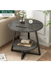Jjone Round Coffee Table, Double Layer Sofa Side Table End Table, Imitation Marble Coffee Round Table Snack Table Bedside Table With Simple Design For Living Room Small Space (H221-B)