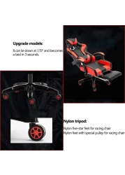 Gaming Chair, Video Gaming Chair, PU Leather High Back Ergonomic Swivel Racing Computer Chair Task Chair, Rolling Office Chair with Lumbar Support and Retractible Footrest for Gaming and Relax (Red)